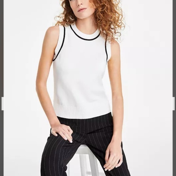 Karl Lagerfeld Tops - KARL LAGERFELD PARIS Contrast-Trim Sleeveless Sweater in Soft White Size M